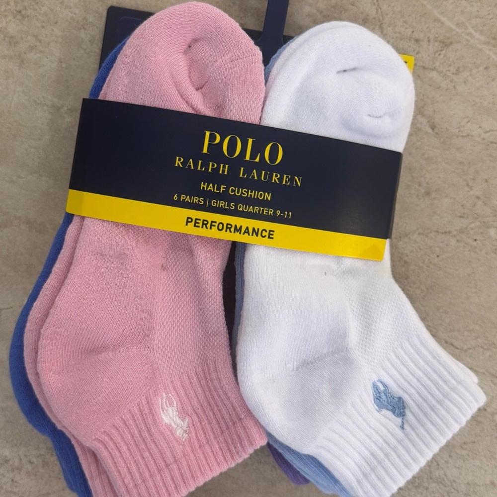 Polo Ralph Lauren Girls Sport Quarter Socks, 6-Pack - Picture 5 of 11
